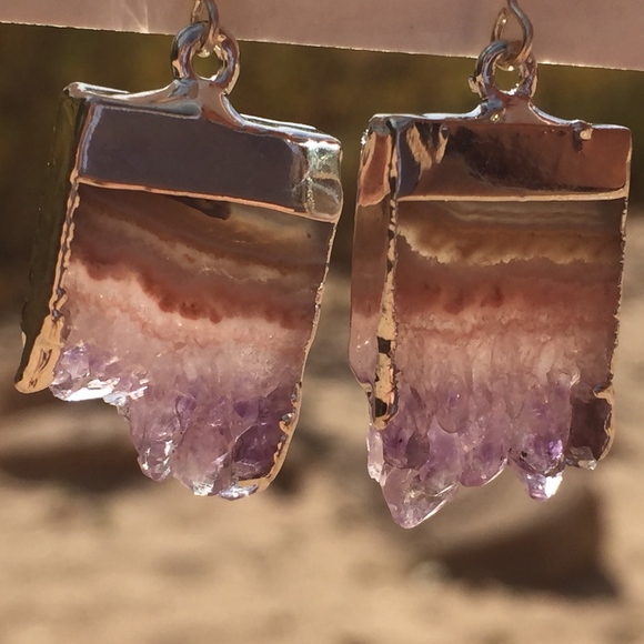 Amethyst Geode Crystal Sterling Silver Earrings - Picture 1 of 3